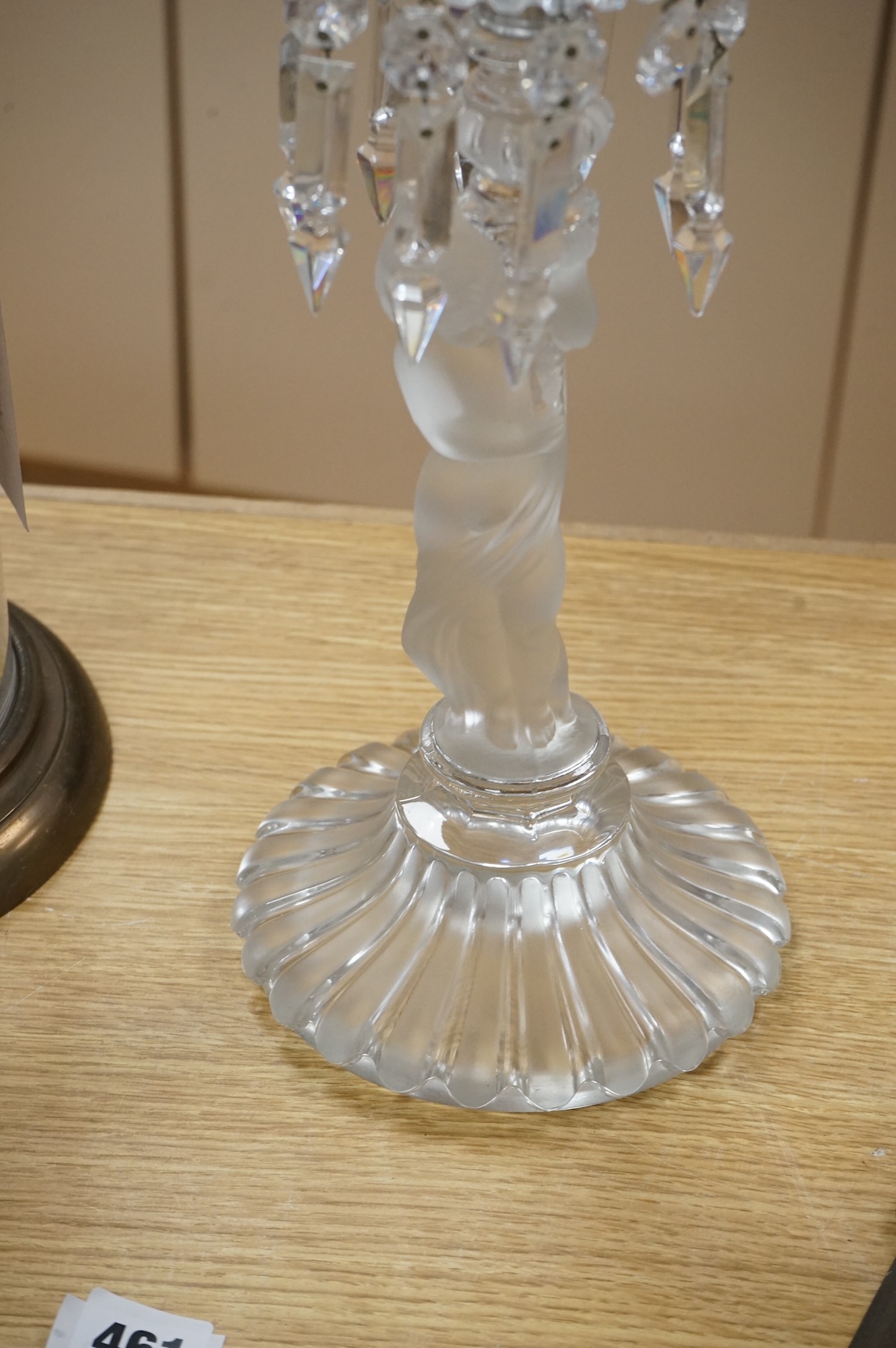 A Baccarat lustre drop figural glass candlestick, 62cm